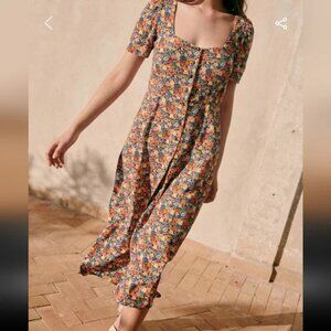 Sézane Robe Midi Victoria Fleurs Soleil Dress - size 6 us / 38